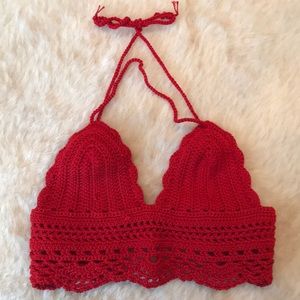 Red Crochet Crop Top